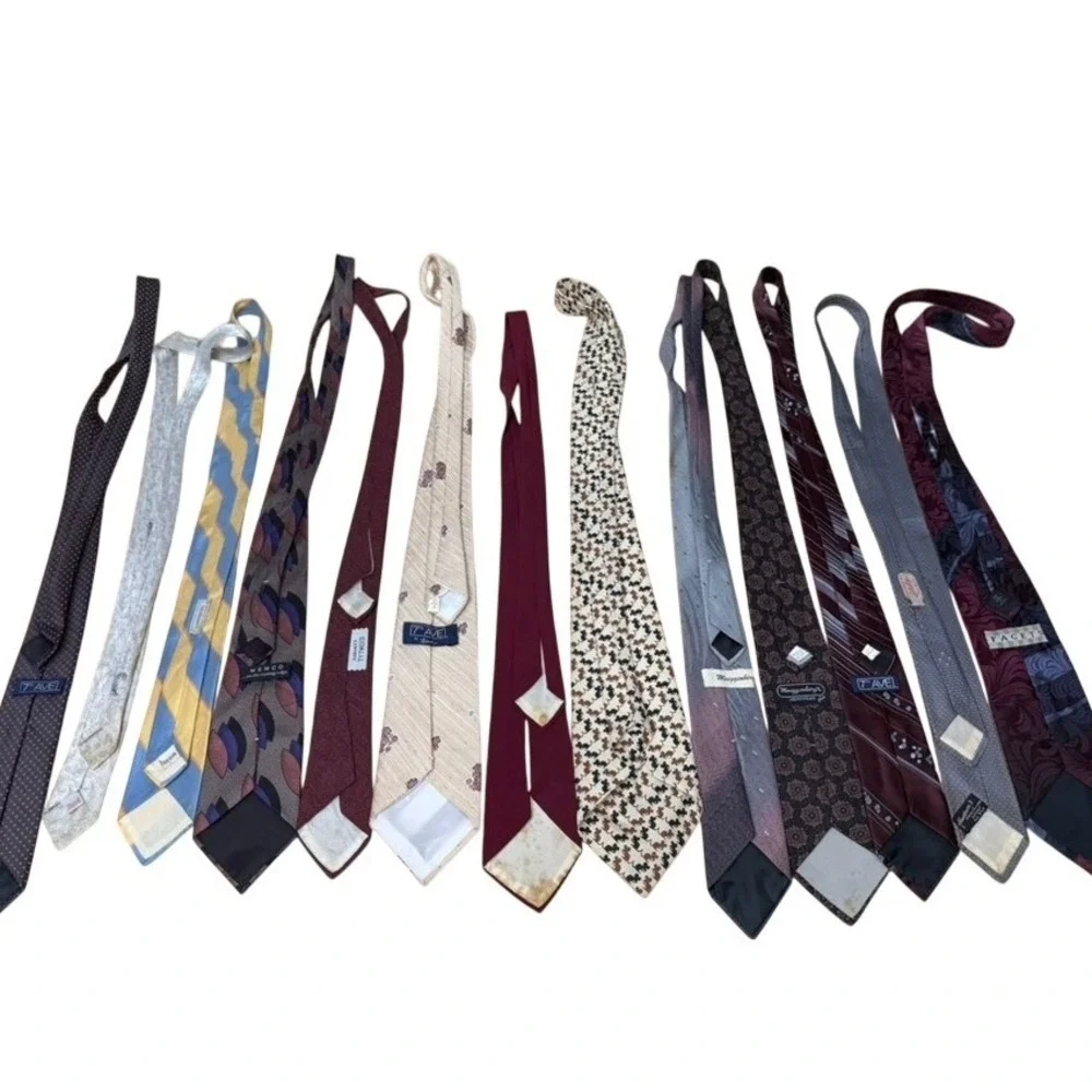 Vintage Mens Necktie Lot 12pc Retro Geometric Novelty Striped  FLAWS FINAL SALE!